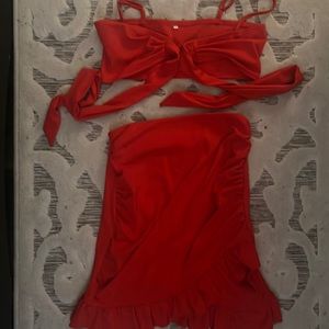 Self tie red two piece set